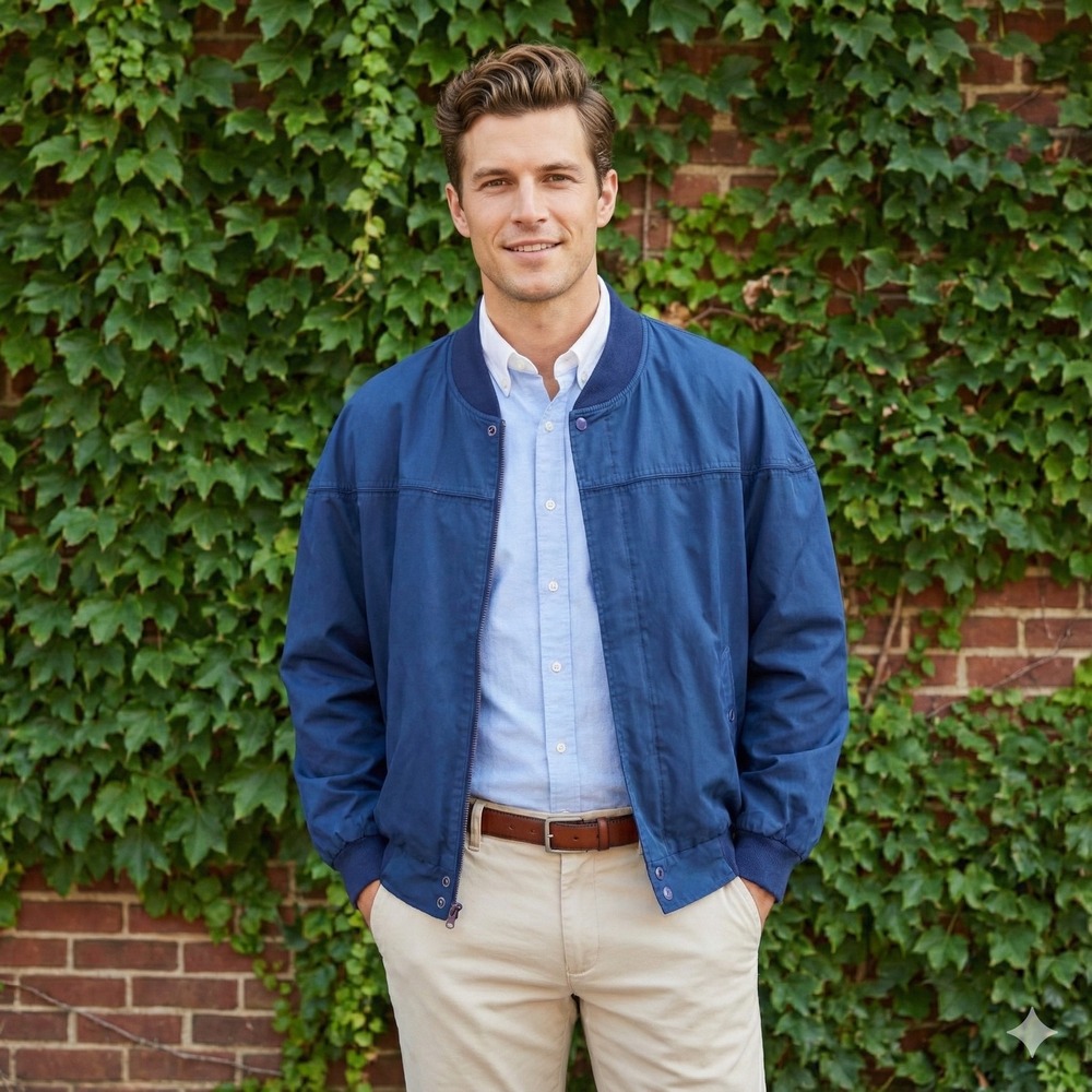 Munsingwear Bomber Jacket Mens XL Blue Classic Minimalist Retro Aviator‎ Vintage